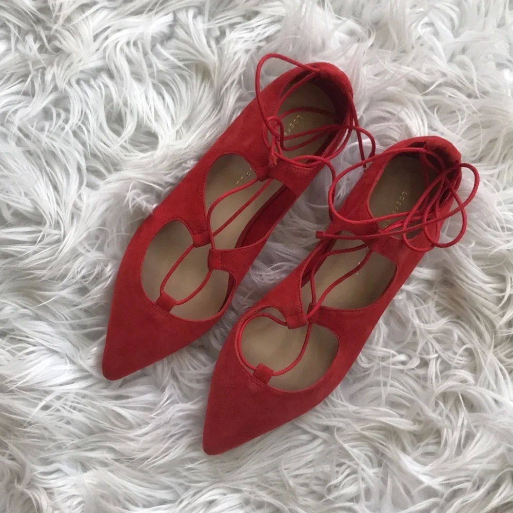 • Loeffler Randall • Ambra Lace Up Flats Suede Red